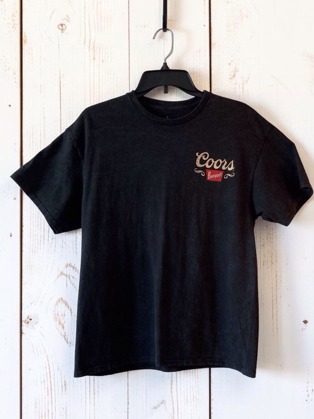 Coors Banquet, rodeo graphic tee, men, L, casual, acid wash black